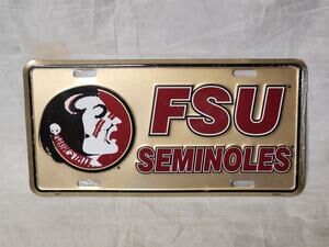 NEW! FSU Seminoles NCAA Gold Metal License Plate Florida State University